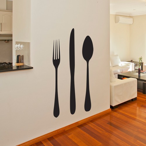 GIANT KNIFE AND FORK KITCHEN WALL ART STICKER DECAL CUTLERY CAFE kfs1