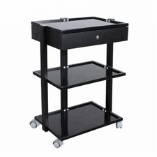 Glass Salon Trolley Beauty Hair Spa Product Display Cabinet 1 drawer black