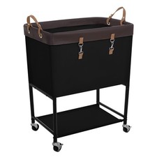 StorageWorks Laundry Cart 2 Tier Rolling Basket 29 Gal Black