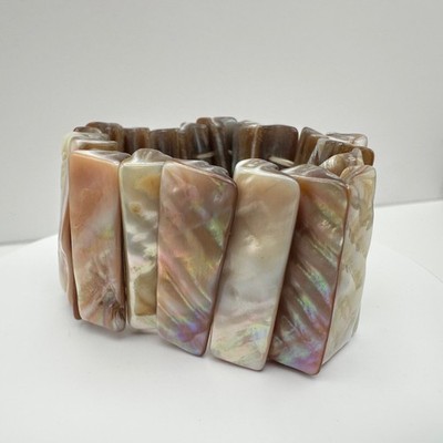 Vintage Y2K Mother of Pearl Shell Stretch Bracelet Iridescent Chunky Jewelry