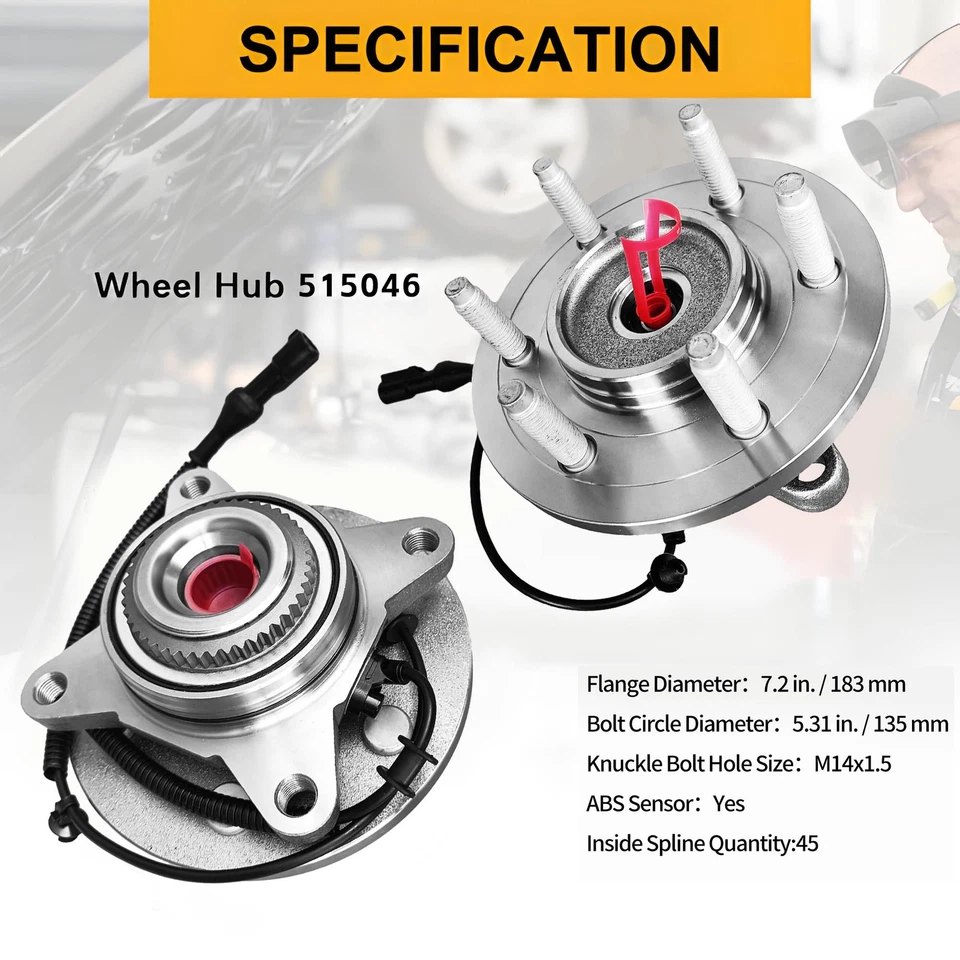 Pair (2) 4WD Front Wheel Hubs Bearing 515046 for 2004 2005 Ford F-150 Heritage - Image 4 of 4