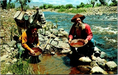 Colton, CA Two Older Men Panning For Gold/Mule/River/Canteen/Cowboys -A142
