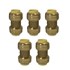 5 Pack XFITTING 1/2" Push Fit Couplings Fittings, Lead Free Brass, Full Port