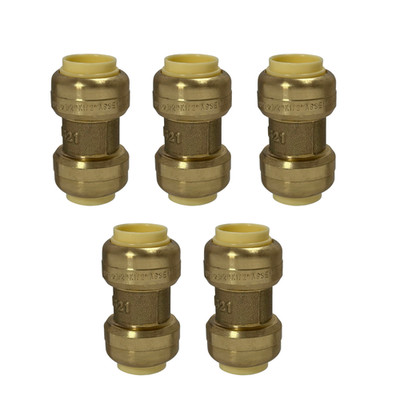 5 Pack XFITTING 1/2'' Push Fit Couplings Fittings, Lead Free Brass, Full Port