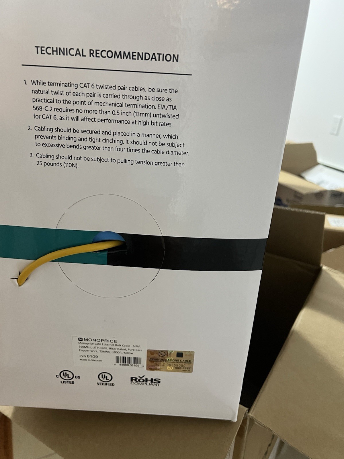 CAT6 1000FT  Yellow 1-pack