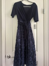 NWT Alex Evenings Navy Evening Midi Dress with floral skirt Size 6