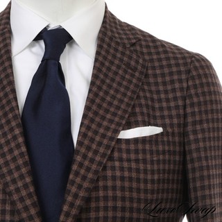 LNWT $4050 #1 MENSWEAR Isaia Napoli 85/15 Cashmere Silk Brown Checked Jacket 50