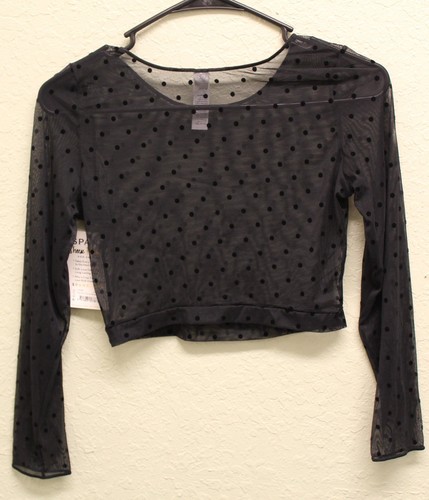 Spanx Women's Black XL Sheer Polka Dot Crop Top Long Sleeve - Picture 6 of 9