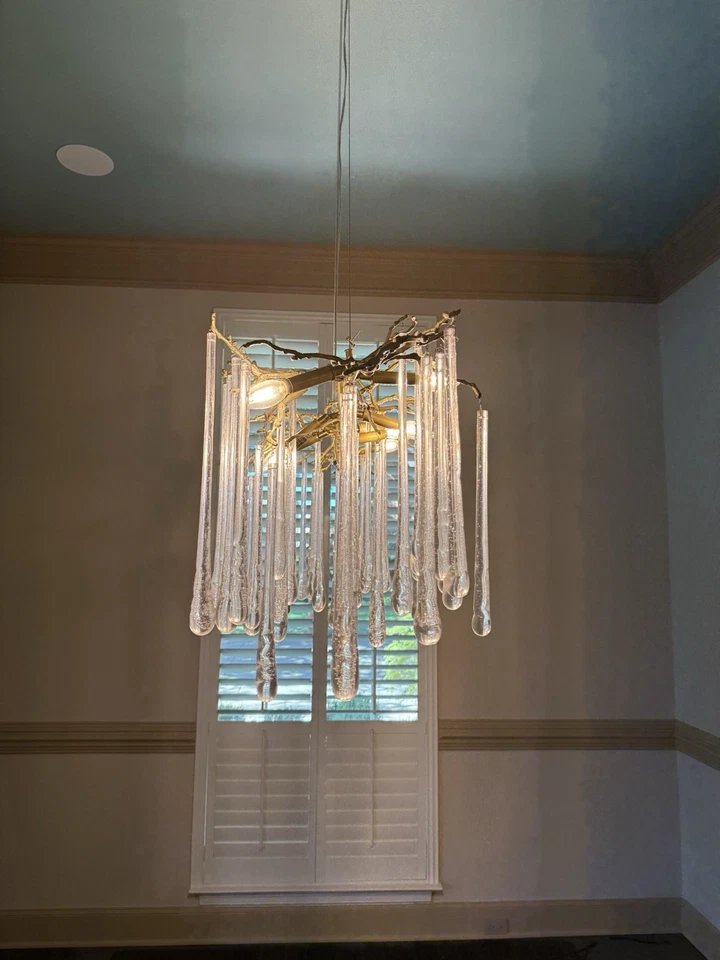 John Richard Brass and Glass Teardrop Chandelier 9 Light, 60” Wide - Image 4 of 4