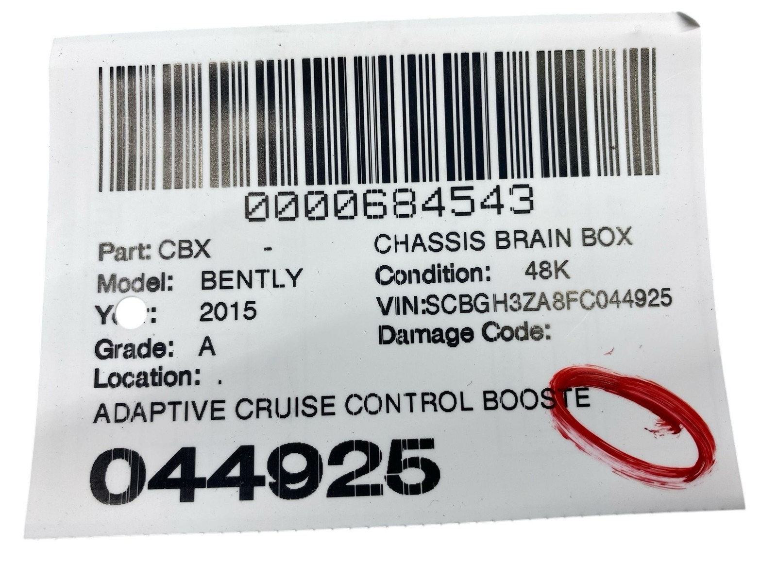2015 BENTLEY CONTINENTAL ADAPTIVE CRUISE CONTROL BOOSTER CONTROL MODULE UNIT