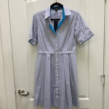 NWT Hilton Hollis Stripe Poplin short sleeve Shirt DRESS Blue White, pockets, 4
