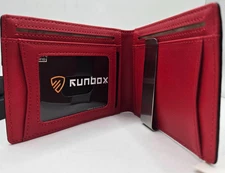 RUNBOX Black & Red Wallet for Men Slim 11 Credit Card Holder Leather Money NIB