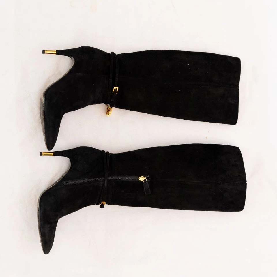 Botas Tom Ford negras de gamuza con correa de bloqueo hasta la rodilla 37,5 Foto 3 de 4