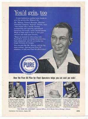 1952 Pure Oil Ad: Manatee Dolomite Co. of Samoset, Florida Testimonial
