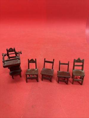#ad Vintage Miniature High Chair 4 Chairs Wood Dollhouse Furniture Lot. #6 $22.00