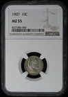 1907 Barber Dime 10C NGC AU55
