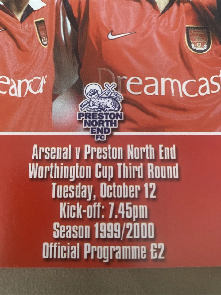 APSENAL V PRESTON NORTH END 1999-2000 LEAGUE CUP PROGRAMME - Image 2 of 4