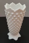 VINTAGE FENTON  7” HOBNAIL MILK GLASS  SAWTOOTH FOOTED VASE