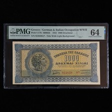 1941 Greece/German & Italian Occupation WWII 1000 Drachmai Pick#117b PMG 64 UNC