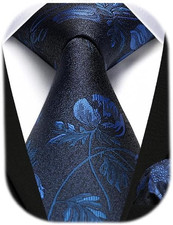 Men Floral Ties Woven Classic 3.4" Necktie Set Formal Tie Pocket Square for Wedd