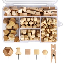 128Pcs Wood Push Pins, Thumb Tacks for Decorative, Wooden Pins and Tacks, Cor...