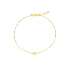 Plain Evil Eye Adjustable Cable Chain Bracelet Real 14K Yellow Gold 7.5"