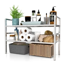 Expandable Under Sink Organizer and Storage, 2-Tier Height Adjustable Under C...