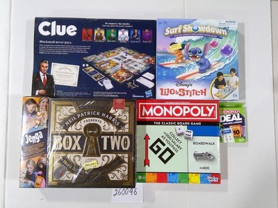Hasbro Family Board Game Lot Clue Monopoly Jenga Disney Lilo & Stitch Box Two