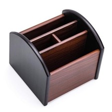 Remote Control Holder Caddy, Wooden Desk Organizer with 4 Compartments,