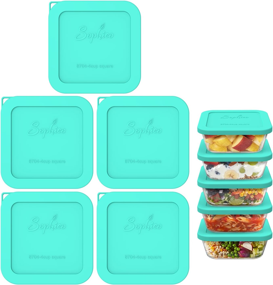 Sophico Coperchi In Silicone Per Ciotole Anchor Hocking E Pyrex 4 Tazze, Set Da 6, Colori Misti, Adatti Al Freezer E Lavastoviglie - 2