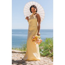 Show Me Your Mumu Jasmine Halter Maxi Dress Pale Yellow Luxe Satin XS