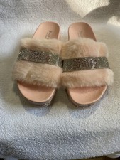 Juicy Couture Slide Slippers Faux Fur Crystals Pink Womens Size 7