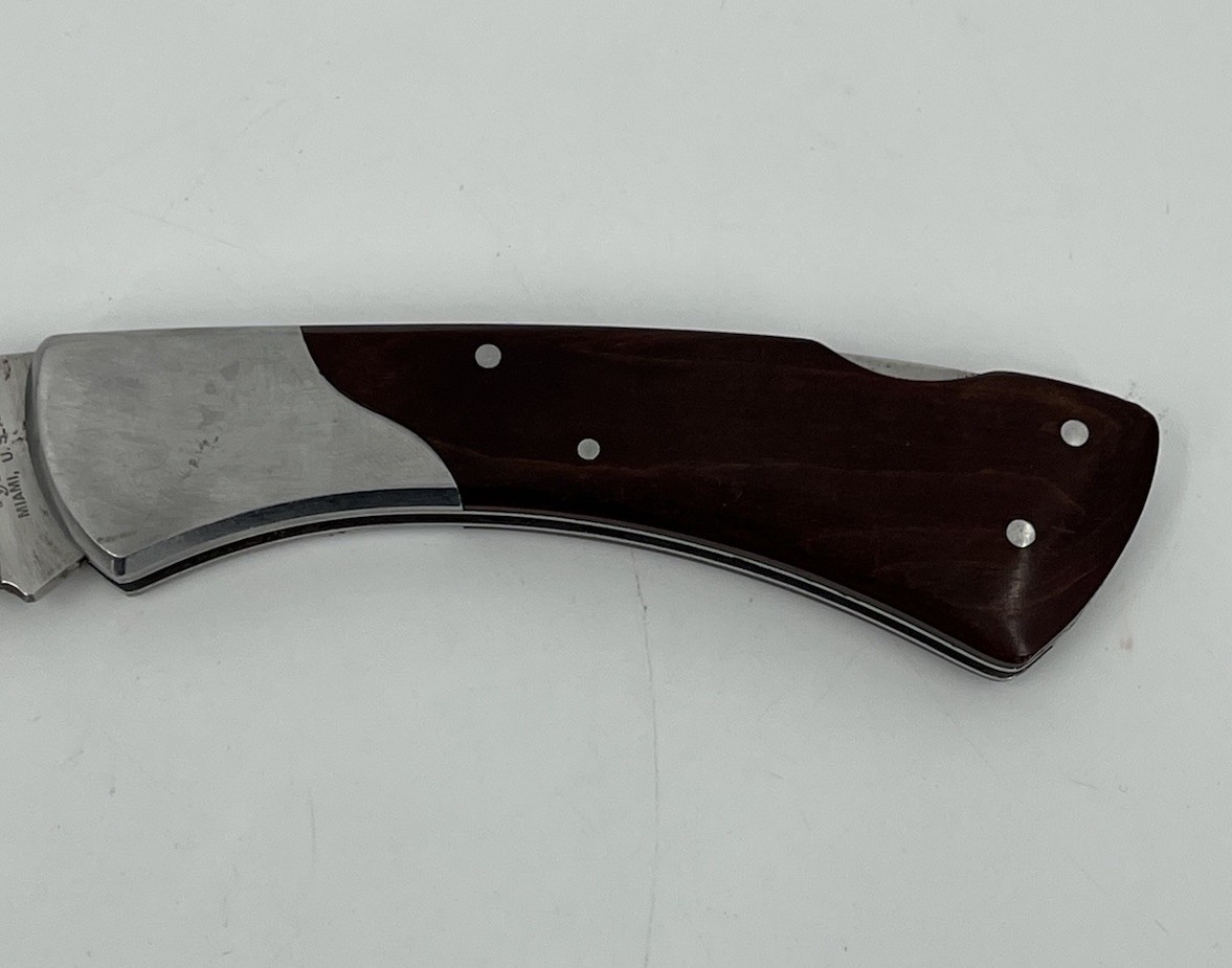 Vintage Valor Japan Stainless Stallion Pocket Knife Lockback Wood