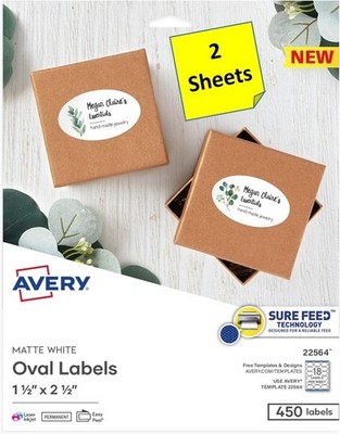 [2 Sheets] Avery 22564 Matte White 1-1/2'' x 2-1/2'' Oval Labels