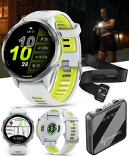 Garmin Forerunner 970 GPS Running Smartwatch White w/ HRM 600 S & Power Bank
