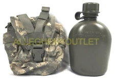 2 Piece Set US Military 1 Quart OD Canteen w/ 1 QT MOLLE ACU Cover VGC / EXC
