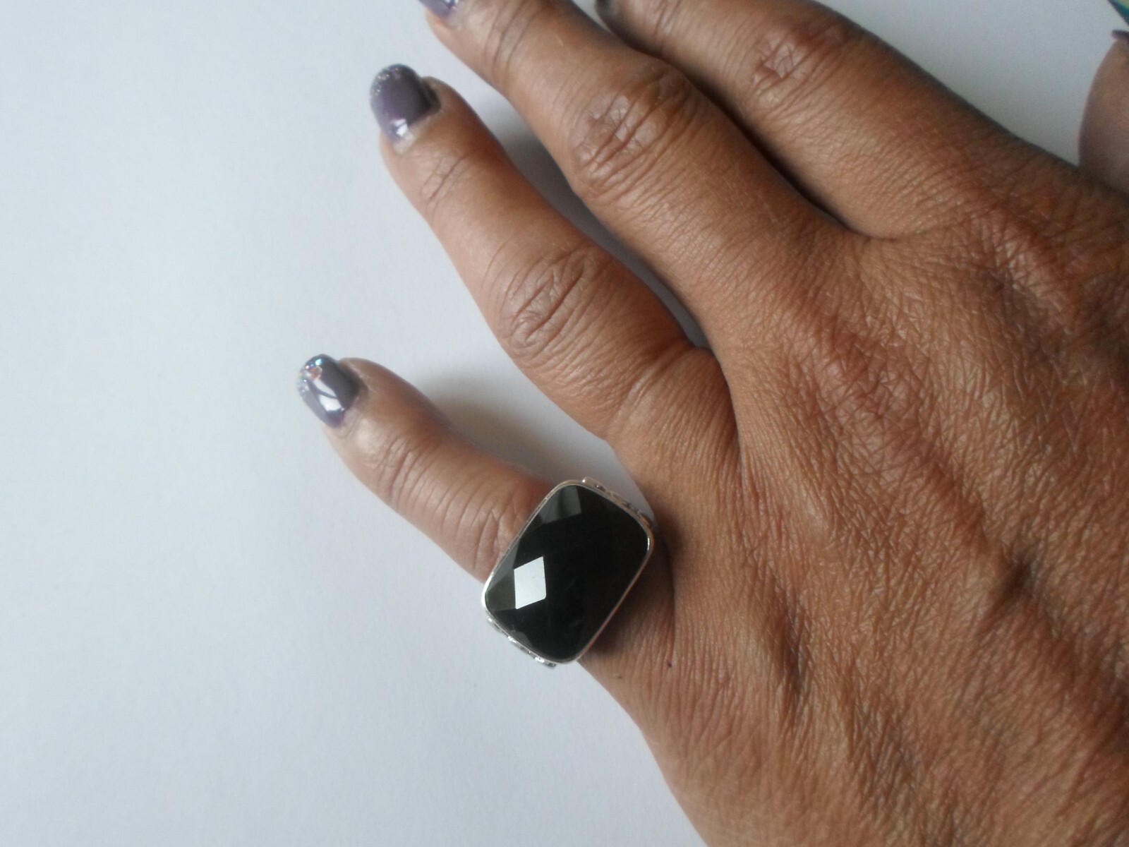 solid silver ring, black rectangle, openwork outl… - image 5