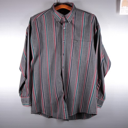 90's VTG Chaps Ralph Lauren Shirt Men's L Gray Striped Long Sleeve Button Down - Picture 13 of 17