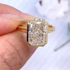 10x8mm Radiant Cut Moissanite Bezel Double Band Engagement Ring 9K Yellow Gold