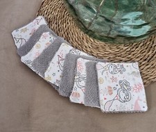 lot 8 cotons démaquillant lavable et reutilisable coton bio blanc imprimé sirène