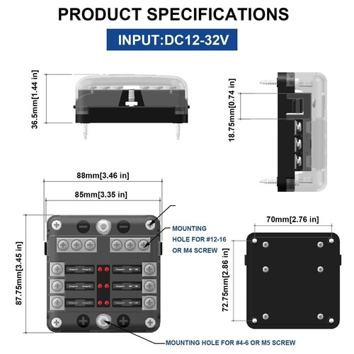 1PCS 6 Ways Blade Fuse 32V Car Boat Fuse Box Holder W/ Power Panel Board Camper - Picture 7 of 18
