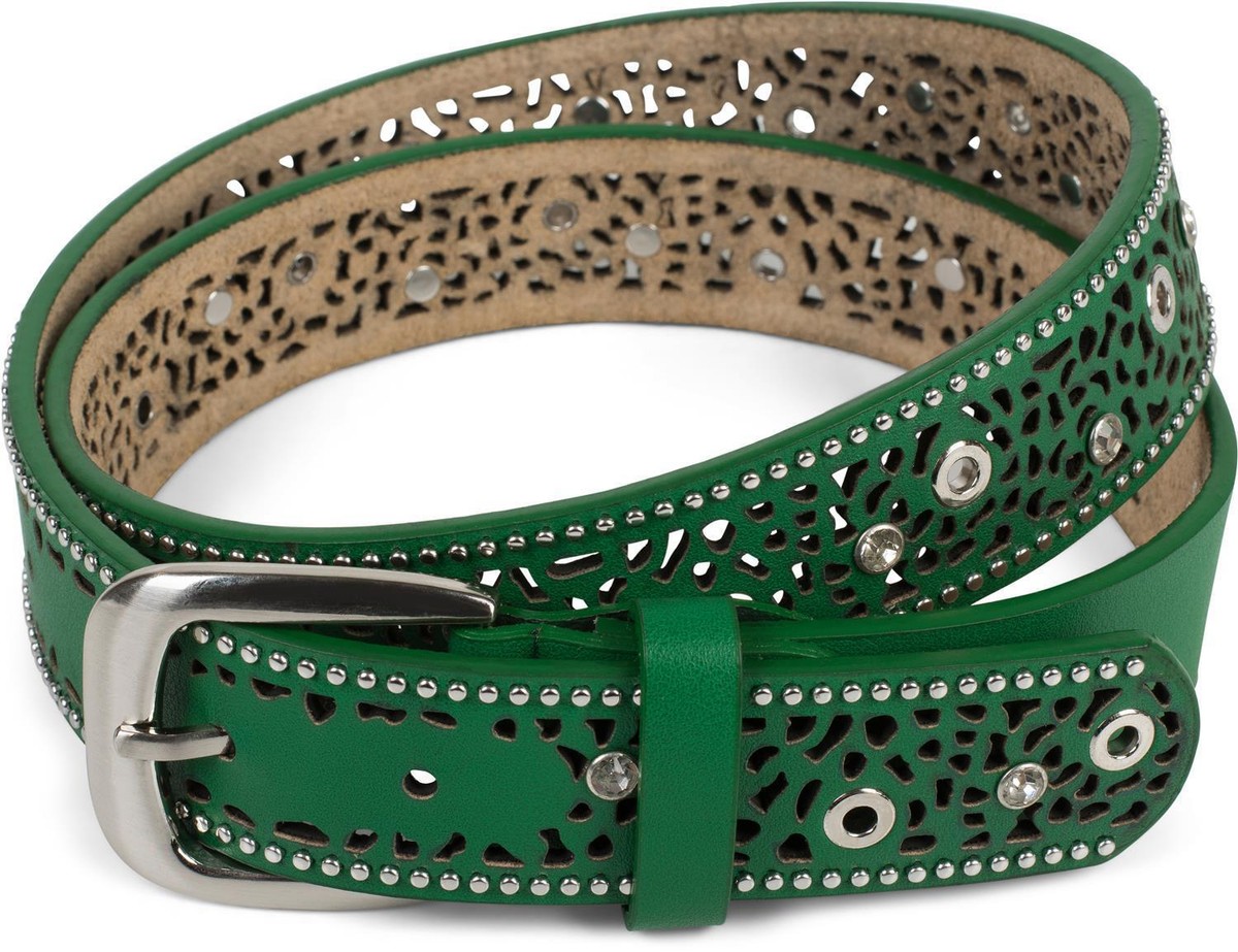 styleBREAKER Cintura donna con motivo traforato, stile pizzo, strass e borchie
