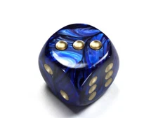 Jumbo 30mm D6 Scarab Royal Blue Gold Dice Extra Large RPG Tabletop Roleplay CCG