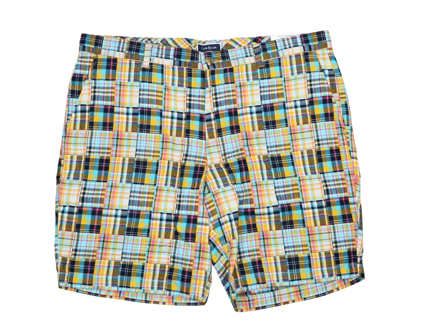 Club Room Cotton Stretch 7" Inseam Island Breeze Plaid Men's Shorts 40 NWT