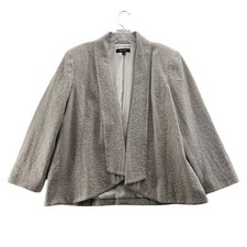 Nine West Women's Short Open Front Coat Size 16 Ivory Black Carnival Long Sleeve