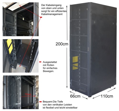 19 " 48cm 42HE IBM Armoire Serveur Portes Latéraux 110cm Profond Noir Très Beau - Photo 3/4