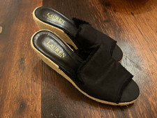 Ladies Ralph Lauren Size 7.5 Black Wedge Heels 3"