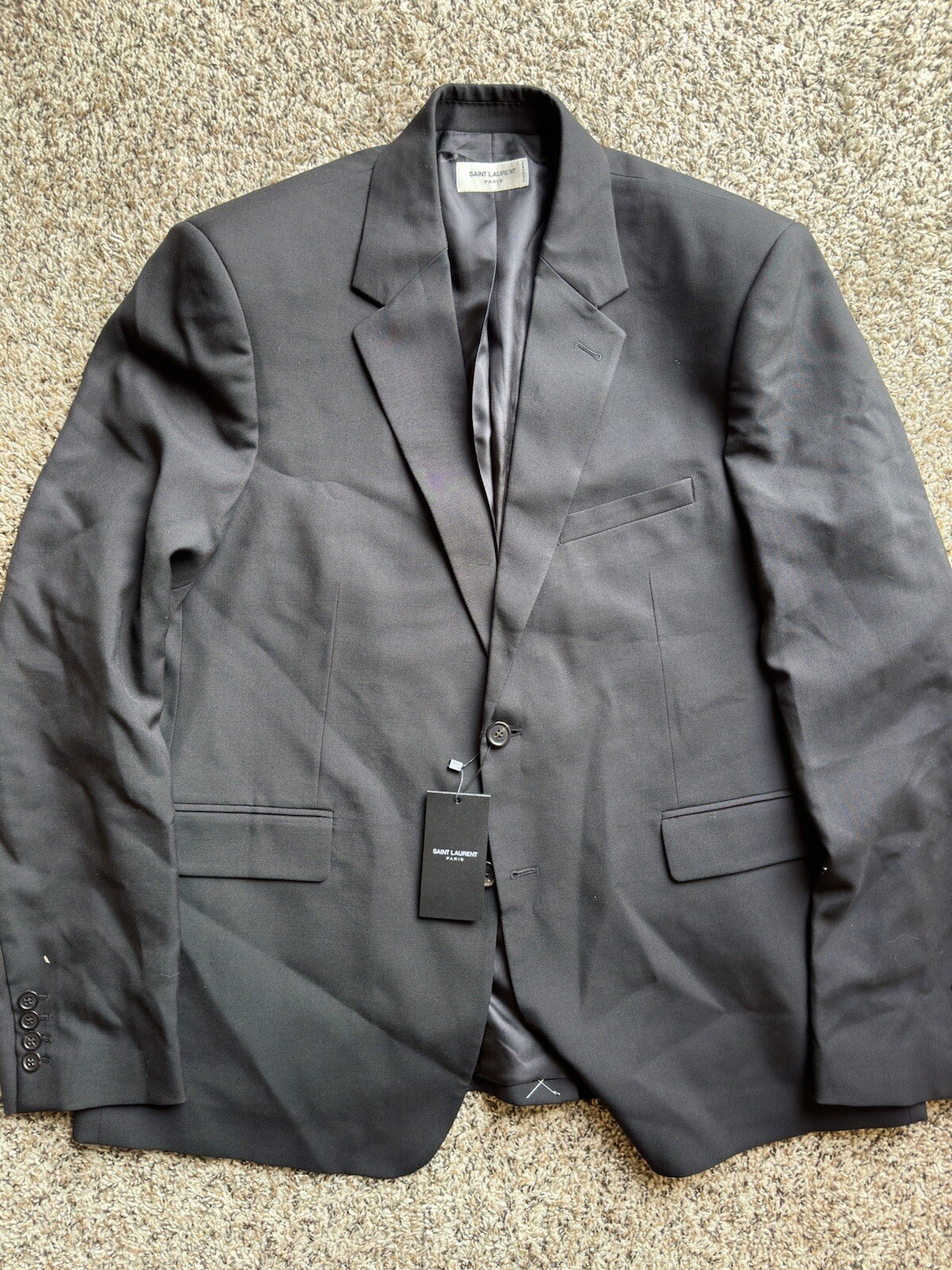 SAINT LAURENT PARIS Giacca Uniforme di Lana Blazer Cappotto Sportivo Nero 58 XXL Nuova con Etichette