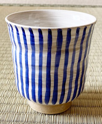 Arita Yaki Porzellan Japanisch Grün Teetasse Yunomi Kohiki Streifen Blau Japan