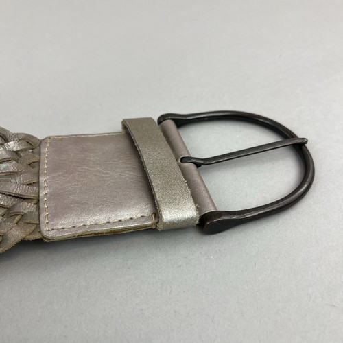 Vintage Metallic Leather Woven Plaited Y2K Dress Wide Belt Size 49" Long Length - Picture 4 of 11